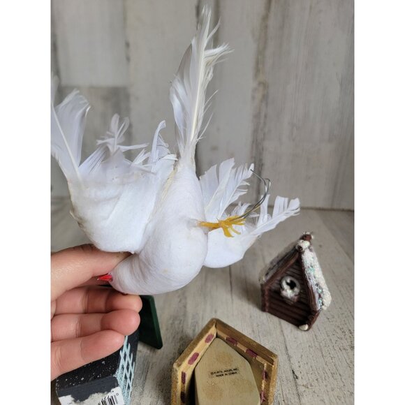 Bird house white dove variety set ornament mini Xmas unique - Picture 13 of 13